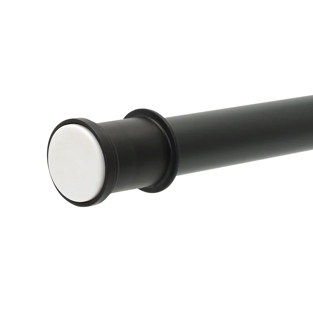Adjustable Tension Shower Curtain Rod 44 to 72 Inch Rust Resistant Matte Black Easy Install Tool Free Non Slip End Caps