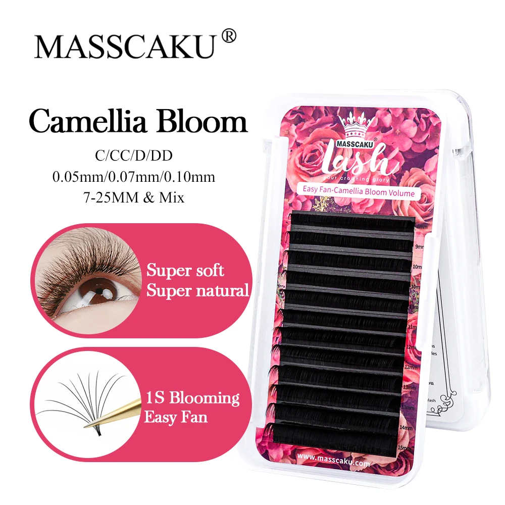 

Private Label 0.05/0.07mm C CC D DD Curl Mega Russian Cashmere Auto Fan Lash Mixed Length Easy Fanning Volume Eyelash Extensions