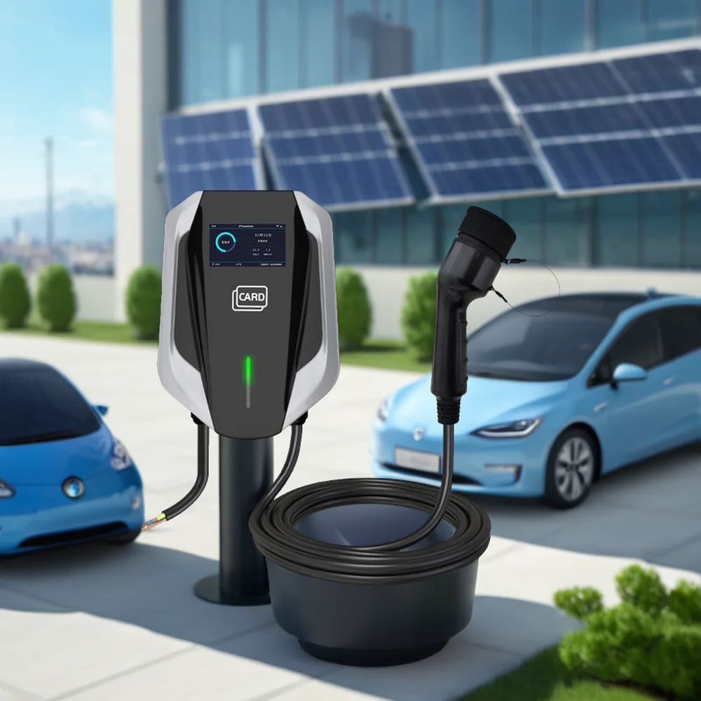 Commercial AC EV Electric Car Charger Station 7Kw/22Kw Floor Mounted Home Charging Point with Type-2 Dual Plugs CE-Certified