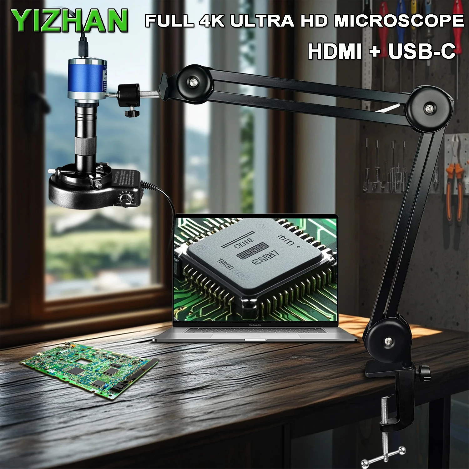 Yizhan Full HD Digital Mircoscope 4K HDMI USB Video Mircoscope C-Mount Digital Camera 1-150X Zooms For Repair Image Acquisition