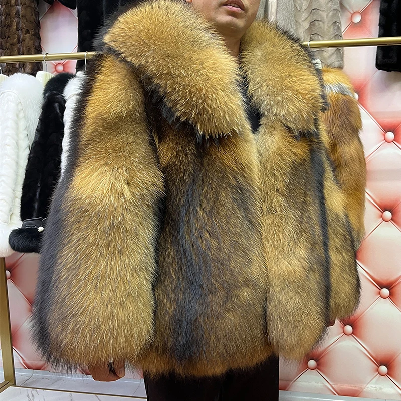 2025 New Mens Genuine Natural Raccoon Fur Coats Winter Warm Luxury Turn down Colla High Quality Long Sleeves Ourwears  Jackets