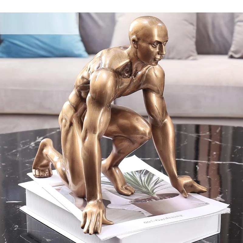 European Vintage Athletes Starting Sculpture Ornaments Resin Nude Male Statue Crafts Living Room Entrance Decoration