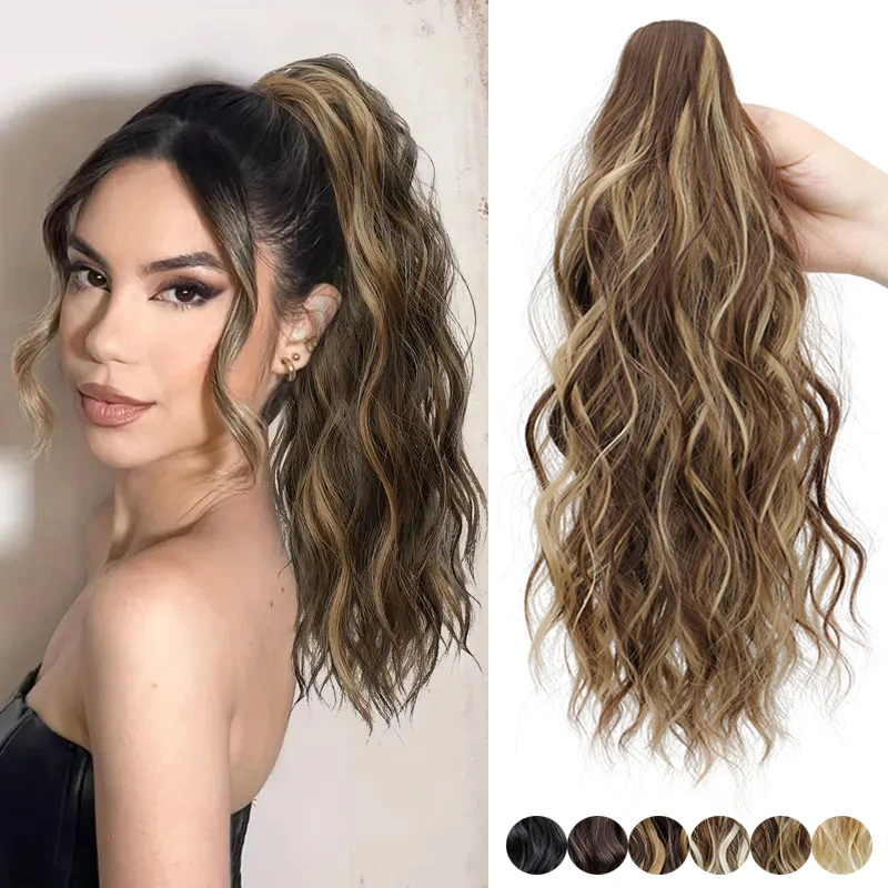 Synthetic Short Water Wave Curly Claw Clip-in Ponytail Hair Extension Black Blonde Hairpiece for Women Fashion Hair Accessories