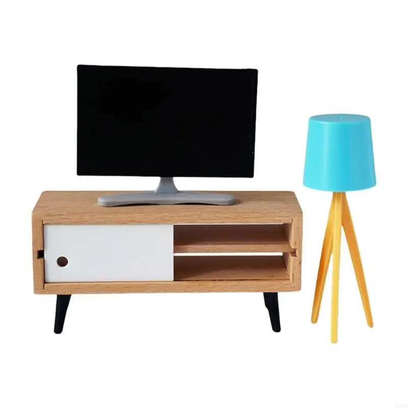 

K92D 3Pieces Dollhouses Furniture Set with Cabinet and Floor Lamp for Life Like Home Living Room Decoration Scene Display