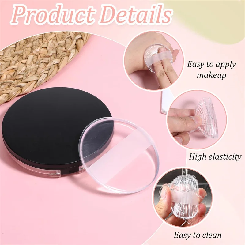 3/5/8 Uds. Puffs de polvo de silicona redondos transparentes, esponja de base en polvo con cojín de aire, esponja de licuadora cosmética no absorbente transparente