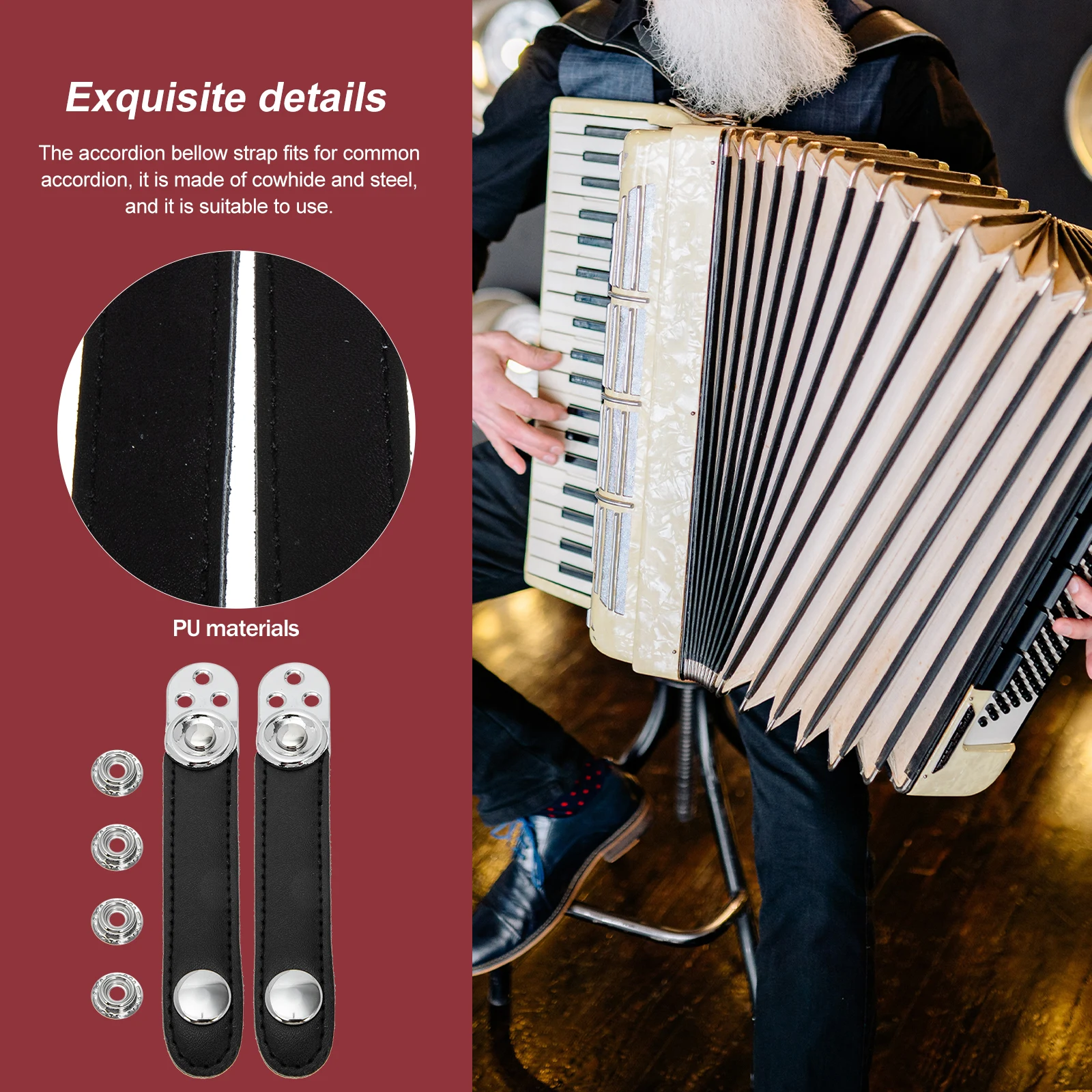

1 Set Universal Accordion Bellows Straps Double Layer Metal Connector Belt Buckles Replacement Fasteners Cowhide Lightweight