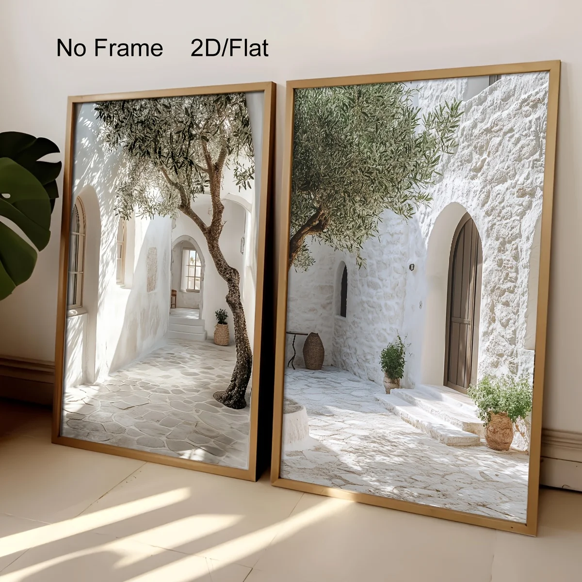1/2pcs Mediterranean Olive Tree Courtyard Landscape Canvas Print Island Coastal Building Wall Art Poster for Modern Home Decor