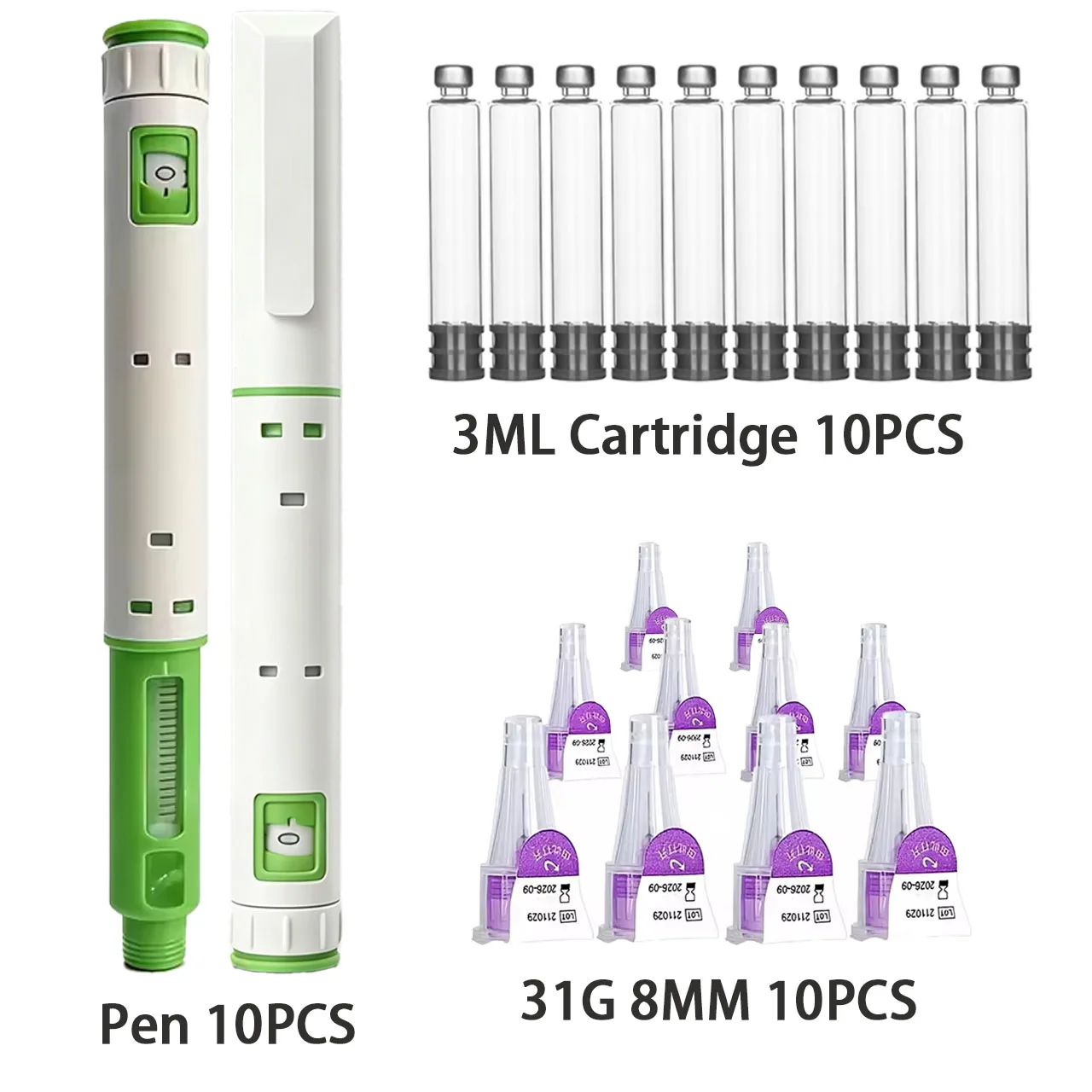 10mg Disposable Injection Pen Set, 3ml Glass Cartridge 31G 8MM Needle, Tattoo Peptide Injector Pen