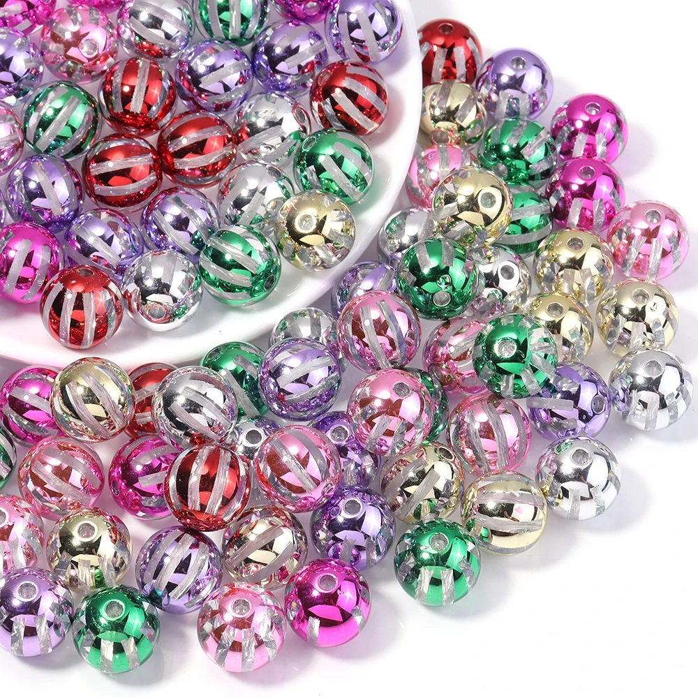

200 шт./лот, рождественские акриловые бусины, электрофлинг, арбузные полосатые свободные бусины для изготовления ювелирных изделий, сделай сам, рождественские подарки ручной работы
