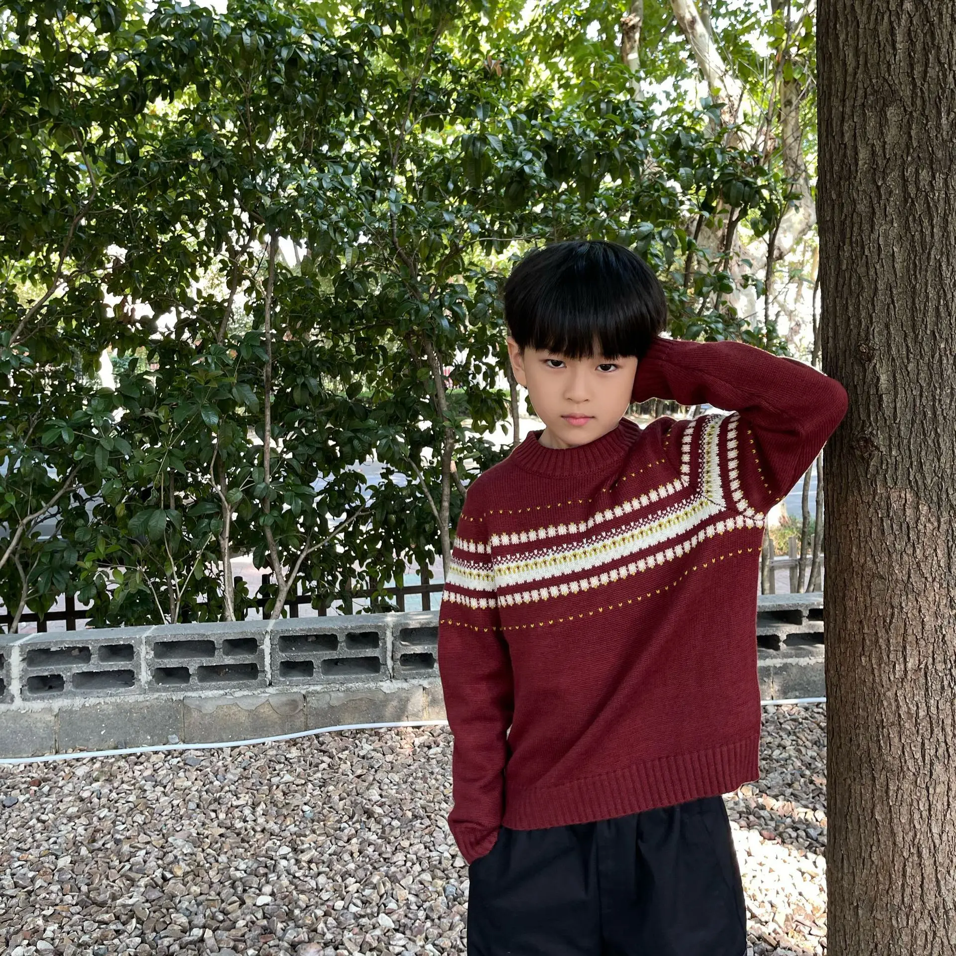 

Red Brown Fel Island Wool-blend Sweater For Boys LAB CICI