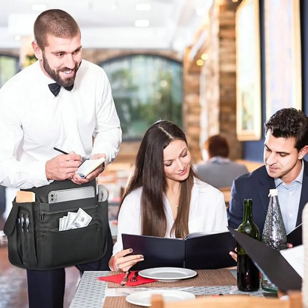 Professional Half Length Waiter Apron Zippered Pouch Functional Tool Belt For Restaurant Cafe Hotel Catering Services