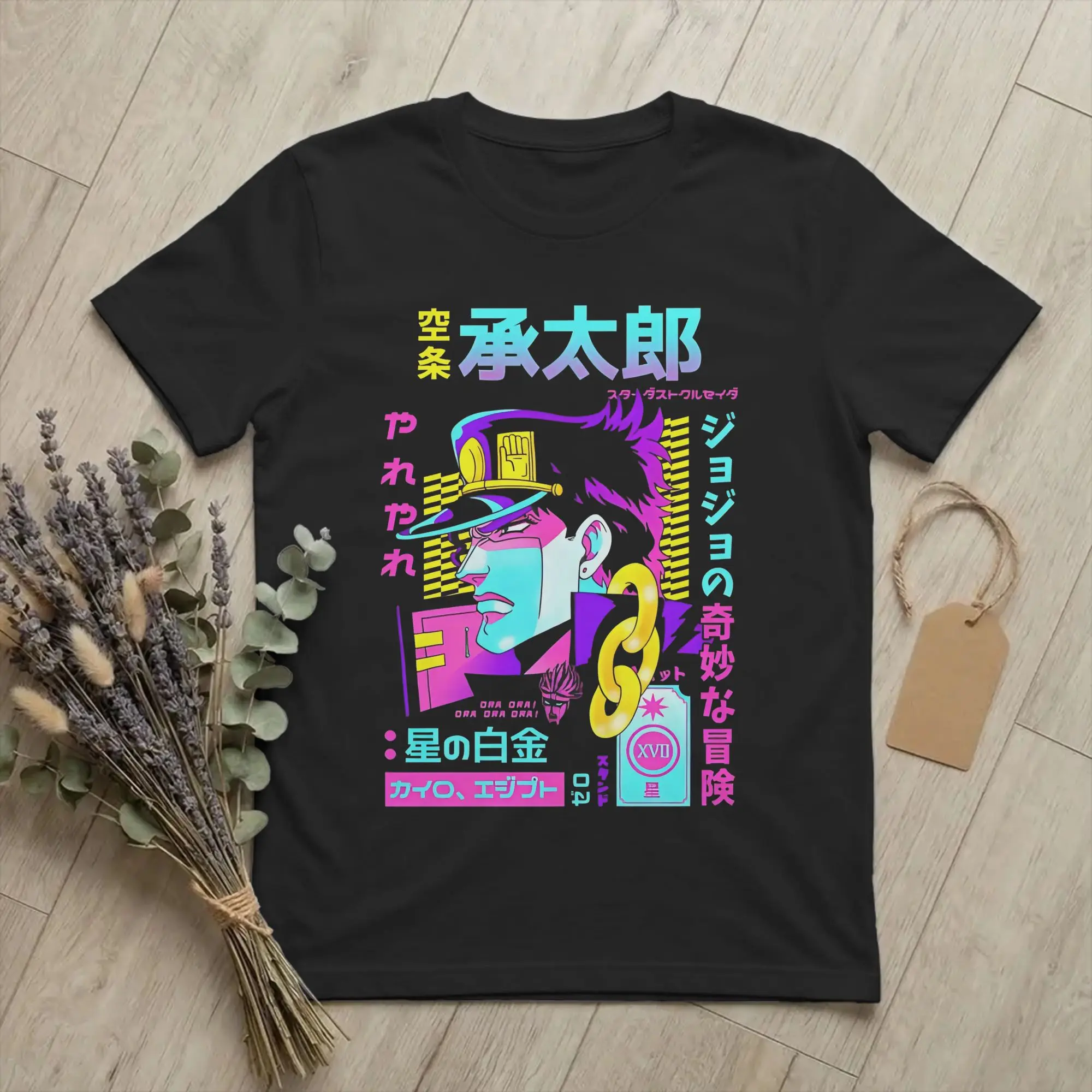 Vaporwave Aesthetic Jotaro Kujo Manga T-Shirts for Men Joestar Family Bizarre Adventure 100% Cotton Tees Crewneck T Shirts