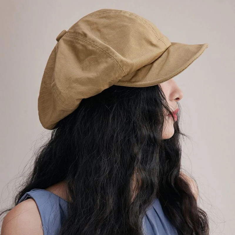 Hemp Beret For Women Painter Artist Hat Spring Summer Girls Peaked Cap Solid Color Fashion Octagonal Cap