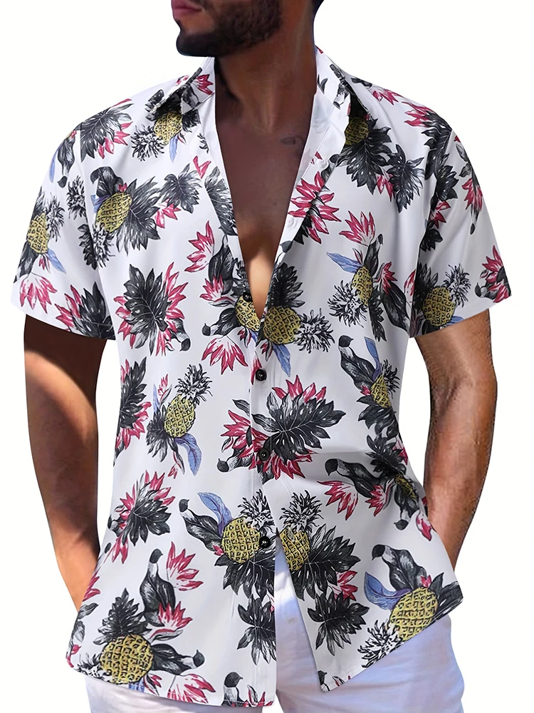 Cool Hawaiian Style Men\'s Short-Sleeved Shirt And Shorts Set Seaside Casual Short-Sleeved Shirt Summer Outdoor Shorts Men\'s Set