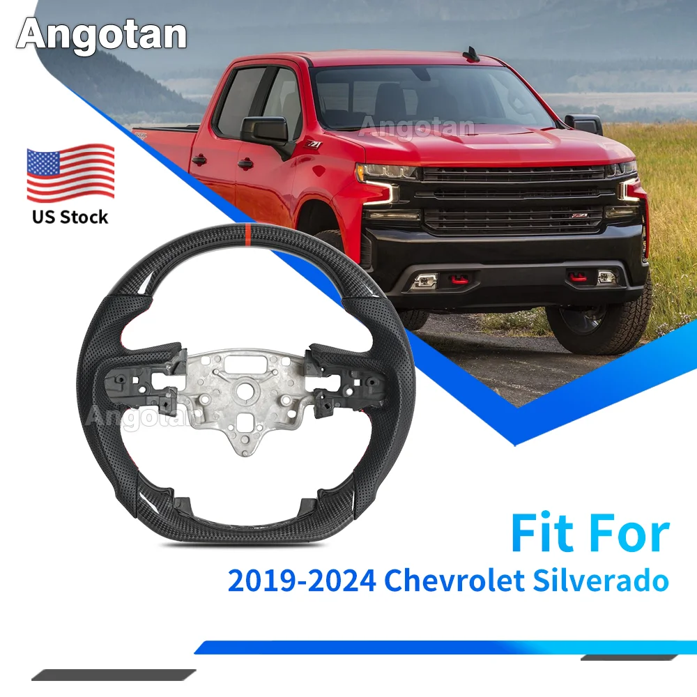 

Real Gloss Carbon Fiber Steering Wheel for Chevy Silverado 1500 2019-2024 With Paddle Shift Holes