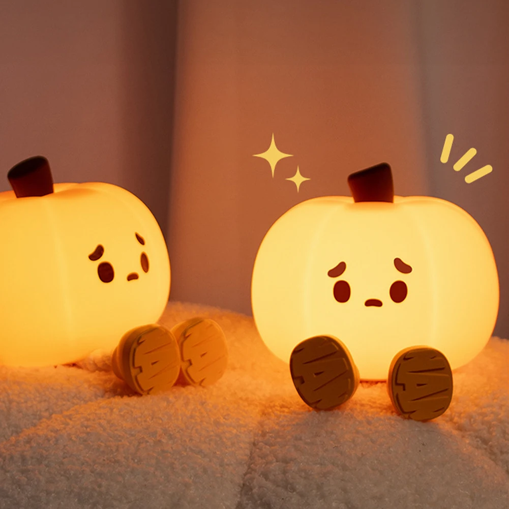 Cute Pumpkin Night Light, Dimmable Silicone Cartoon Pumpkin Lamp With Timer, Rechargeable Touch Nightlight For Nursery