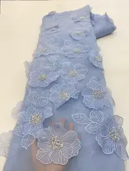 French Tulle Lace Fabric 2025 High Quality 3D Flower Embroidery African Lace Fabric for Wedding Dresses NXZ5900