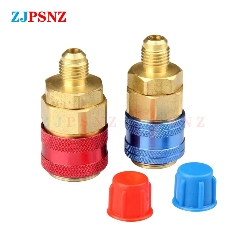 Car Quick Coupler Connector Freon R134A H/L Brass Adapters Air Conditioning Refrigerant Adjustable AC Manifold Gauge Blue Red