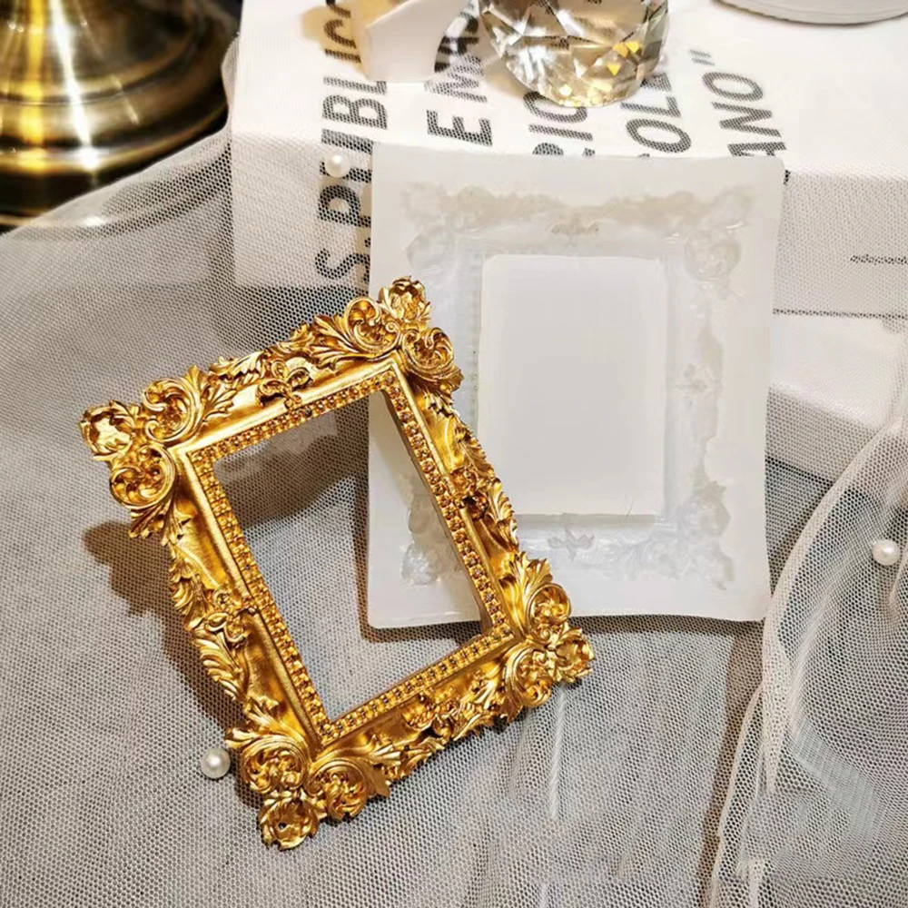 Vintage Resin Photo Frame Silicone Molds Picture Frame Cake Decorative Gumpaste Molds Plaster Gypsum Mirror Shape Home Deco Mold