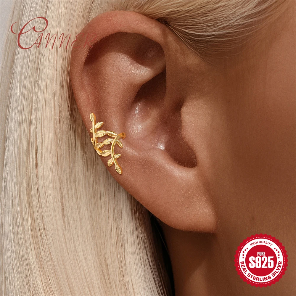 

Canner 925 Sterling Silver 18K Gold Color Branch Design Clip Earring For Woman Men cartilage no hole Party Jewelry Gift