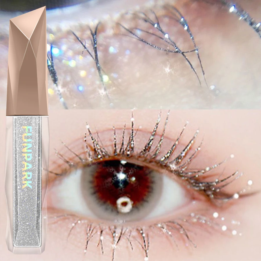 Deslumbrante Diamond Glitter Mascara, fórmula à prova d'água, duradoura, à prova de manchas, onda intensa, magia de alongamento, uma beleza Mus