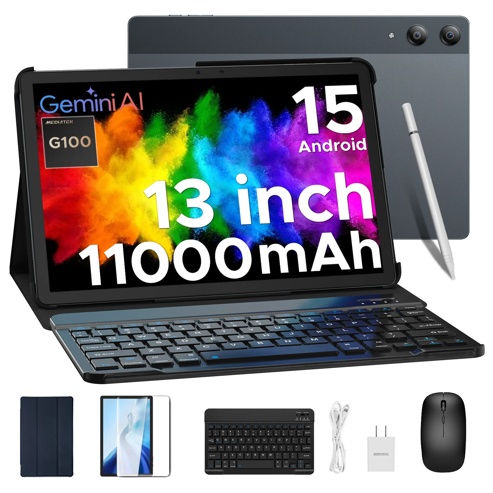 DOOGEE Tab E3 Pro 2-en-1 tablette PC 13 "écran Android 15 Gemini AI 32GB RAM (8 + 24) 256GB 11000mAh batterie Ultra-mince Smart Pad