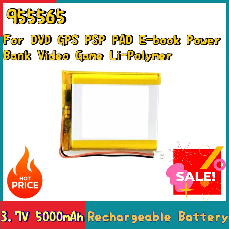 

New 955565 Rechargeable Battery 3.7V 5000mAh For DVD GPS PSP PAD E-book Power Bank Video Game Li-Polymer