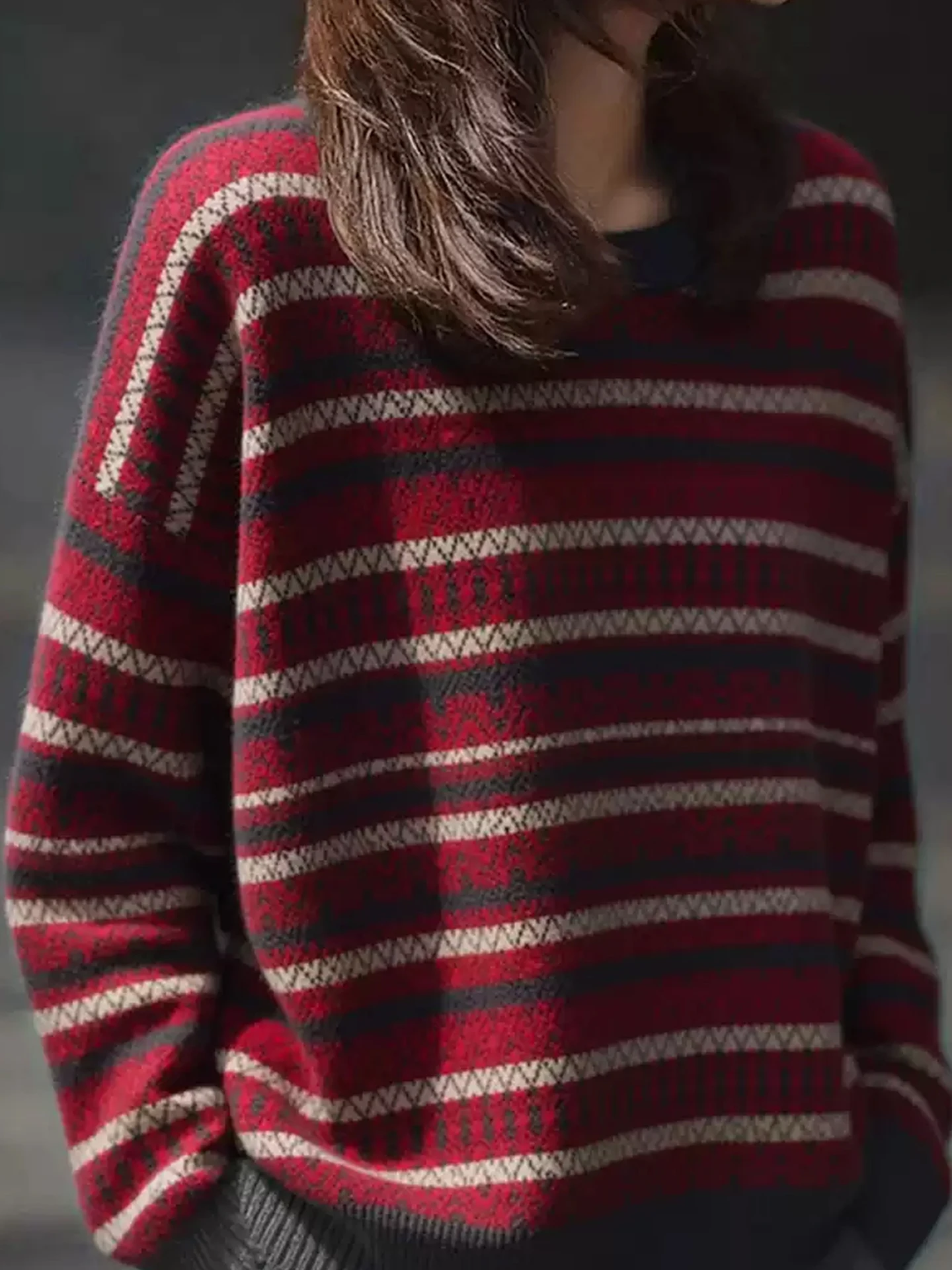 Faionable Thiened Cisas Roter Pullover 2025, Winter, lässig, locker, lang, S Sve, gestrickt, irt, vielseitig, bequem, Damen...