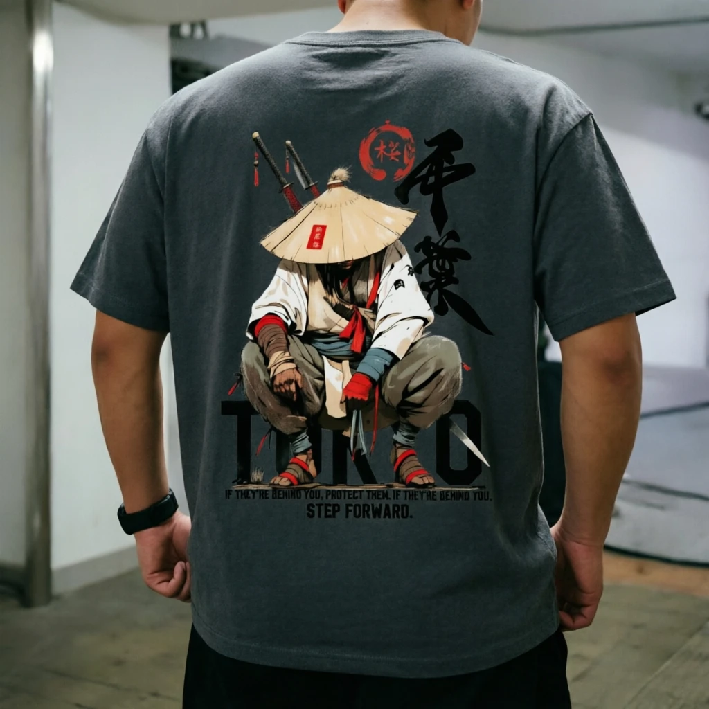 Japanese Samurai Ronin Print T-Shirt Men Women Tokyo Style Loose Short Sleeve Streetwear Tee