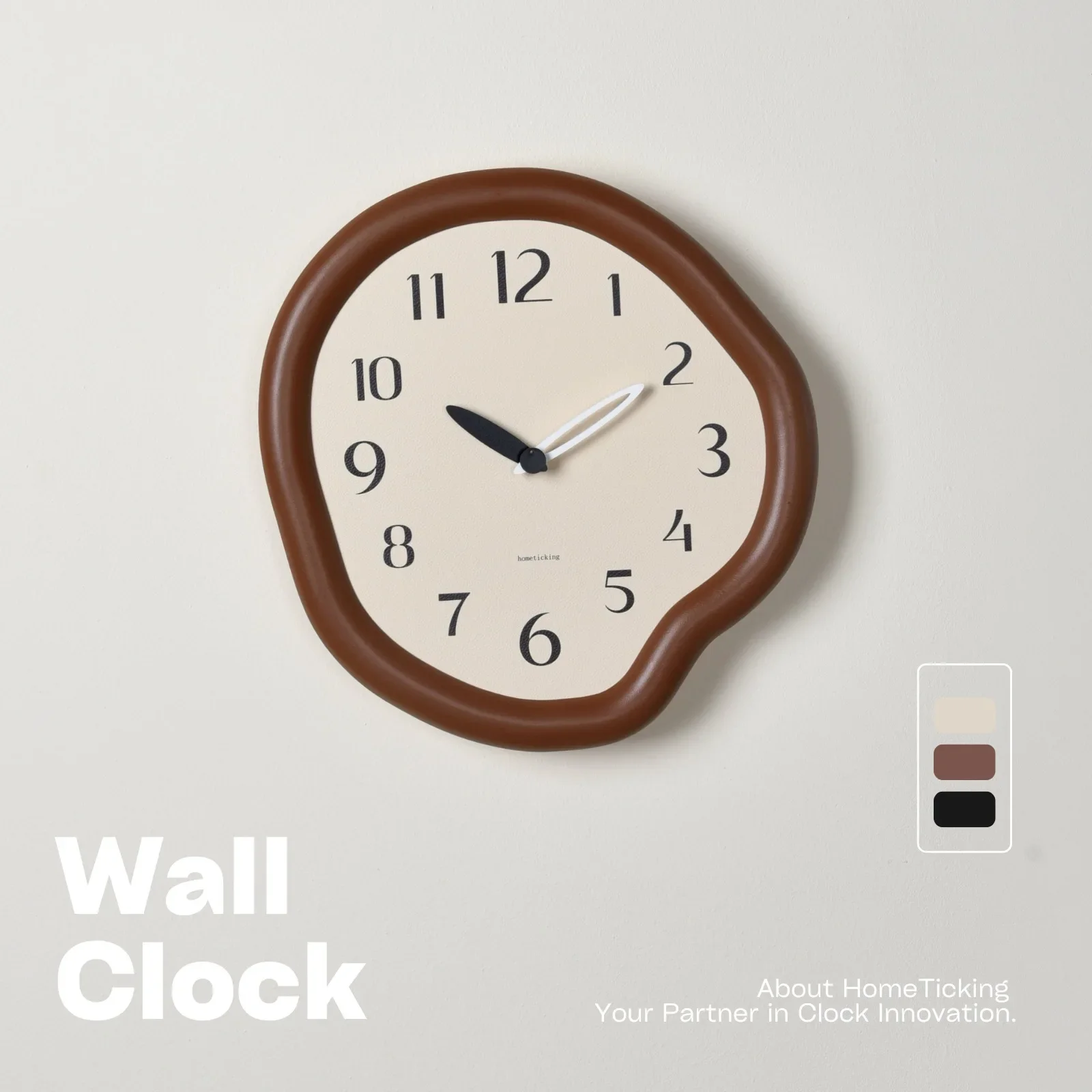 New Brown/Black/Red Decorative Clock | Mid-Century Modern Wall Clock | No-Drill Silent Household Timepiece