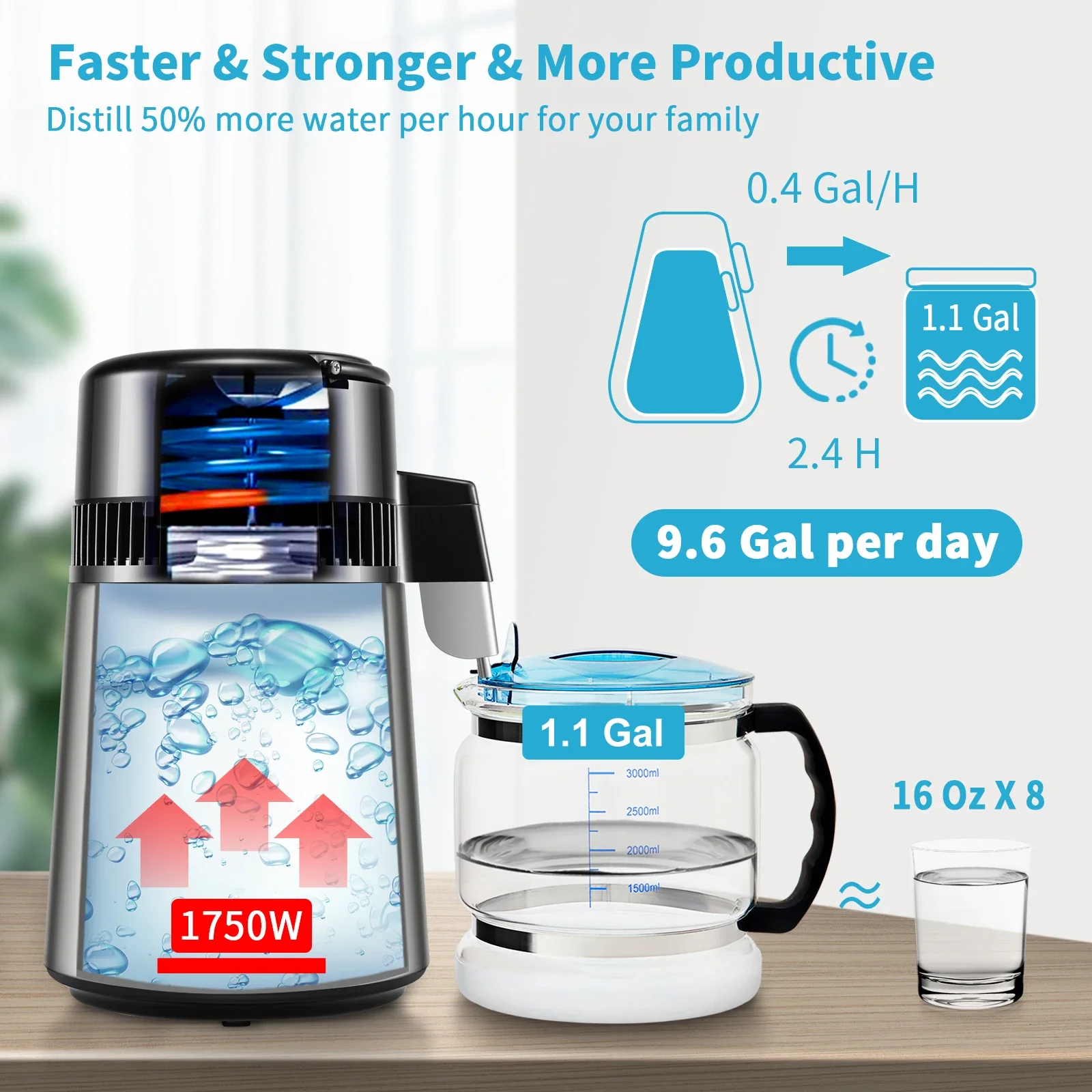 Distillatore d'acqua VEVOR 1.5L/H velocità di distillazione 4L Treatmen filtro purificatore Touch Screen impostazione dell'ora 304 elettrodomestico inossidabile