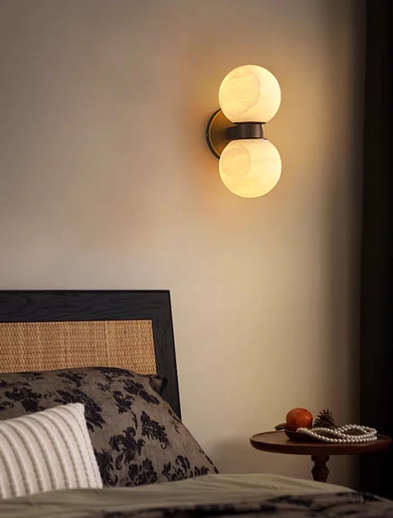 Art Natural Marble Ball Wall Lamp G9 Bulb Old Copper