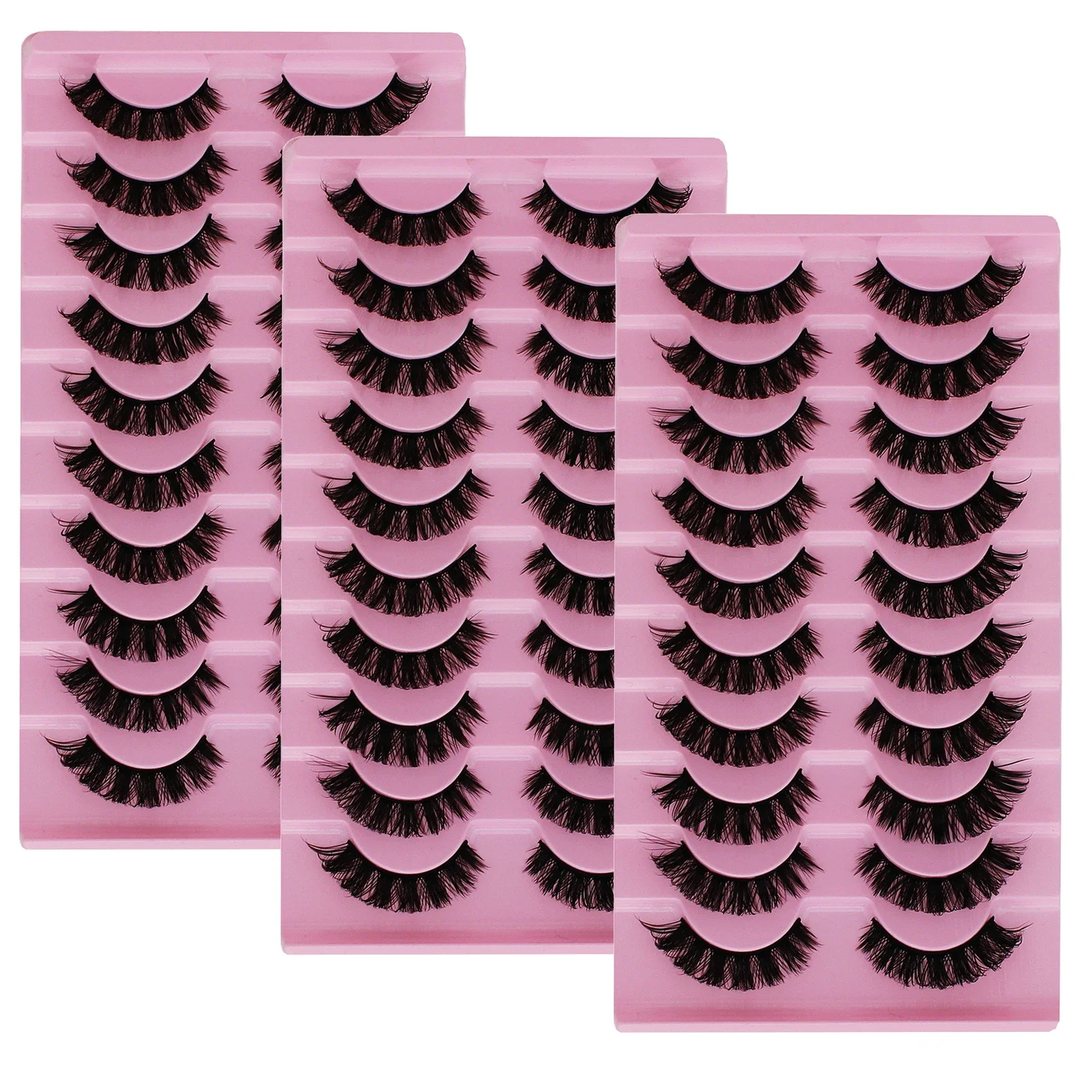 30Pairs/3Pack Russian Strip Lashes D Curl ciglia finte Look naturale Fluffy Volume Wispy Russian Lashes effetto 3D ciglia finte