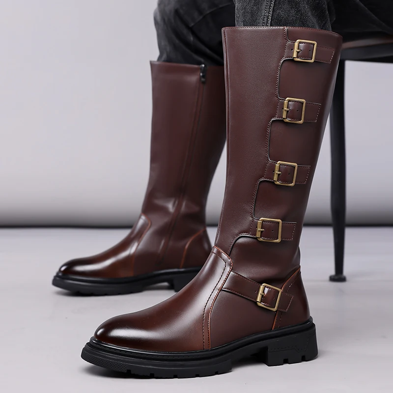 

Мужские высокие ботинки: модные, удобные, нескользящие, в британском стиле, кожаные - 1305