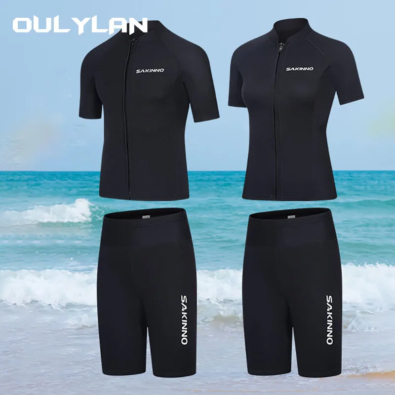 Oulylan 2mm Men Wetsuit Neoprene Diving Suit Split Short Sleeve Women  Wet Suit Front Zip Spearfishing Swim Surfing Swimwear