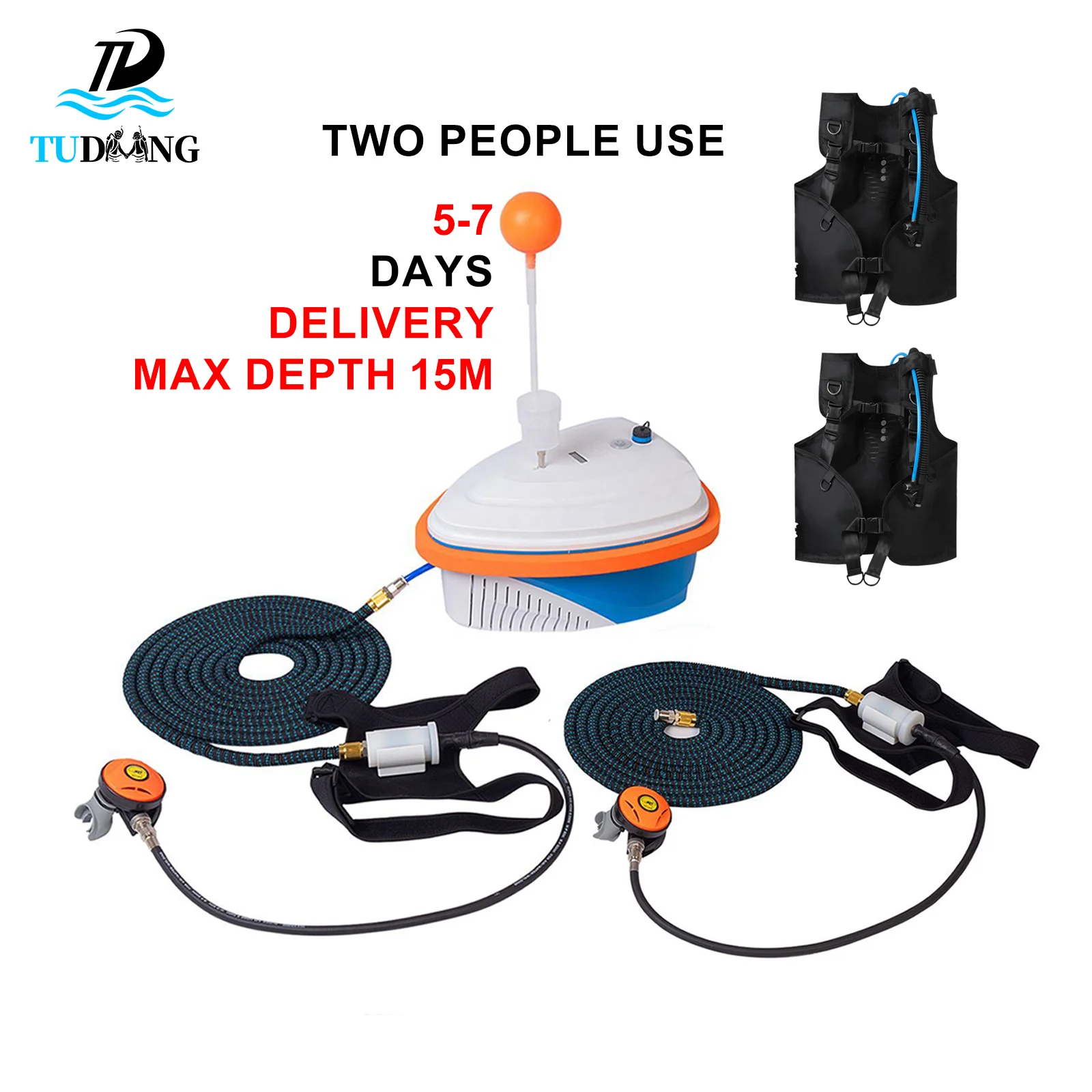 

Two People Unisex BCD 65L/Min LY700 7Hours 15 Meters Waterproof Air Breath Scuba Snorkeling Set Diving Ventilator