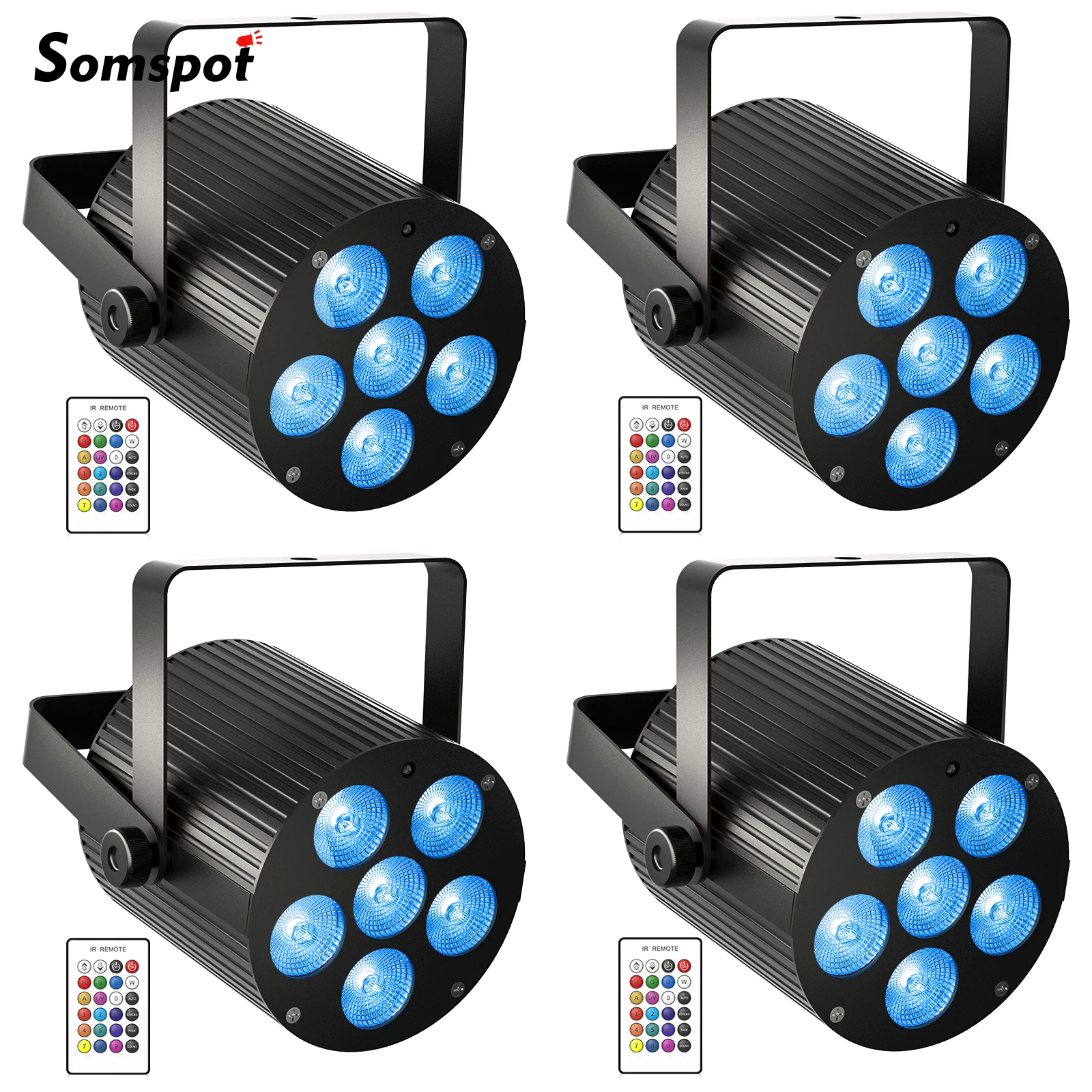 

Somspot 4PCS RGBWA+UV LED Par Lights DMX512 Remote Control Stage Lighting Effect Projection for Disco Party Wedding Bar Club