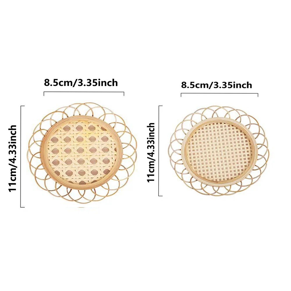 1x Small/Big Hole Bamboo Handmade Rattan Coaster+Lace Round Natural Tea Cup Placemat For Home Desk Office Padding Kitchen Decor
