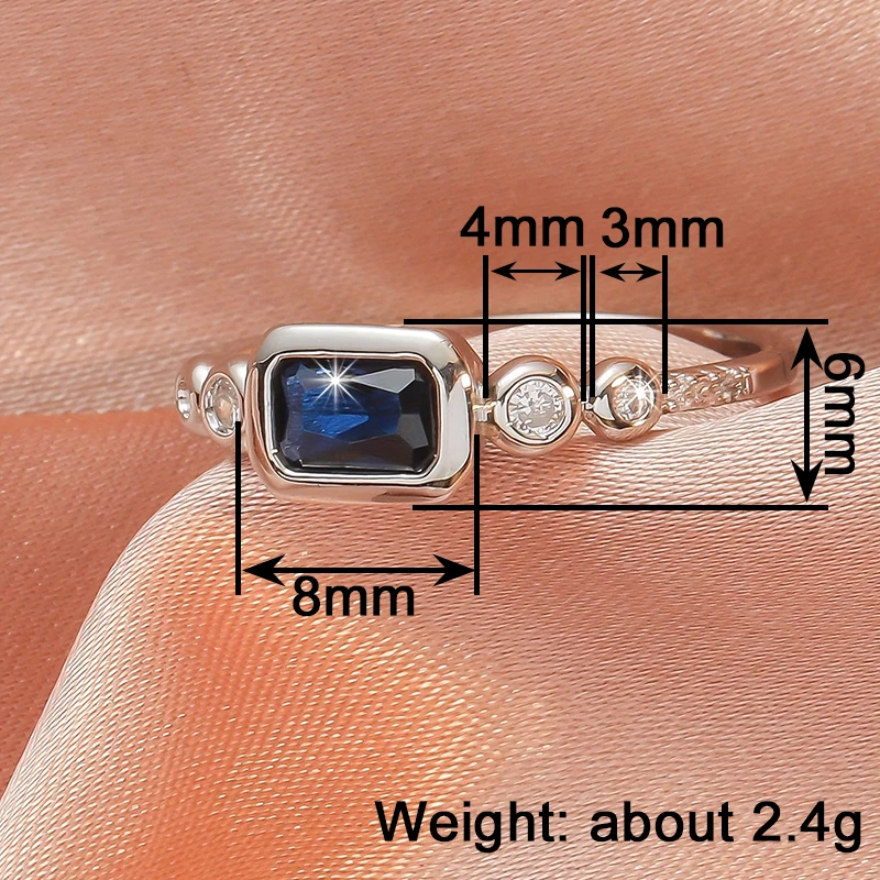 Huitan Edle Rechteckige Blaue Zirkonia-Ringe für Frauen Silberfarben Hochzeit Jubiläum Party Einfacher Eleganter Damenschmuck – Detail 1
