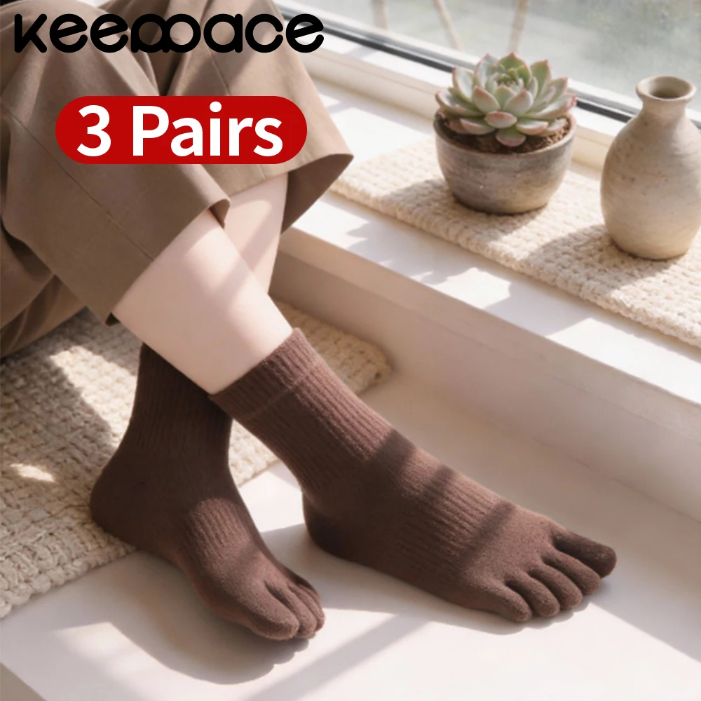 Keeppace 3 زوج النساء تو إصبع الجوارب القطن المنزل داخلي عادية خمسة أصابع منتصف أنبوب خفيفة الوزن الجوارب الاتحاد الأوروبي 35-39