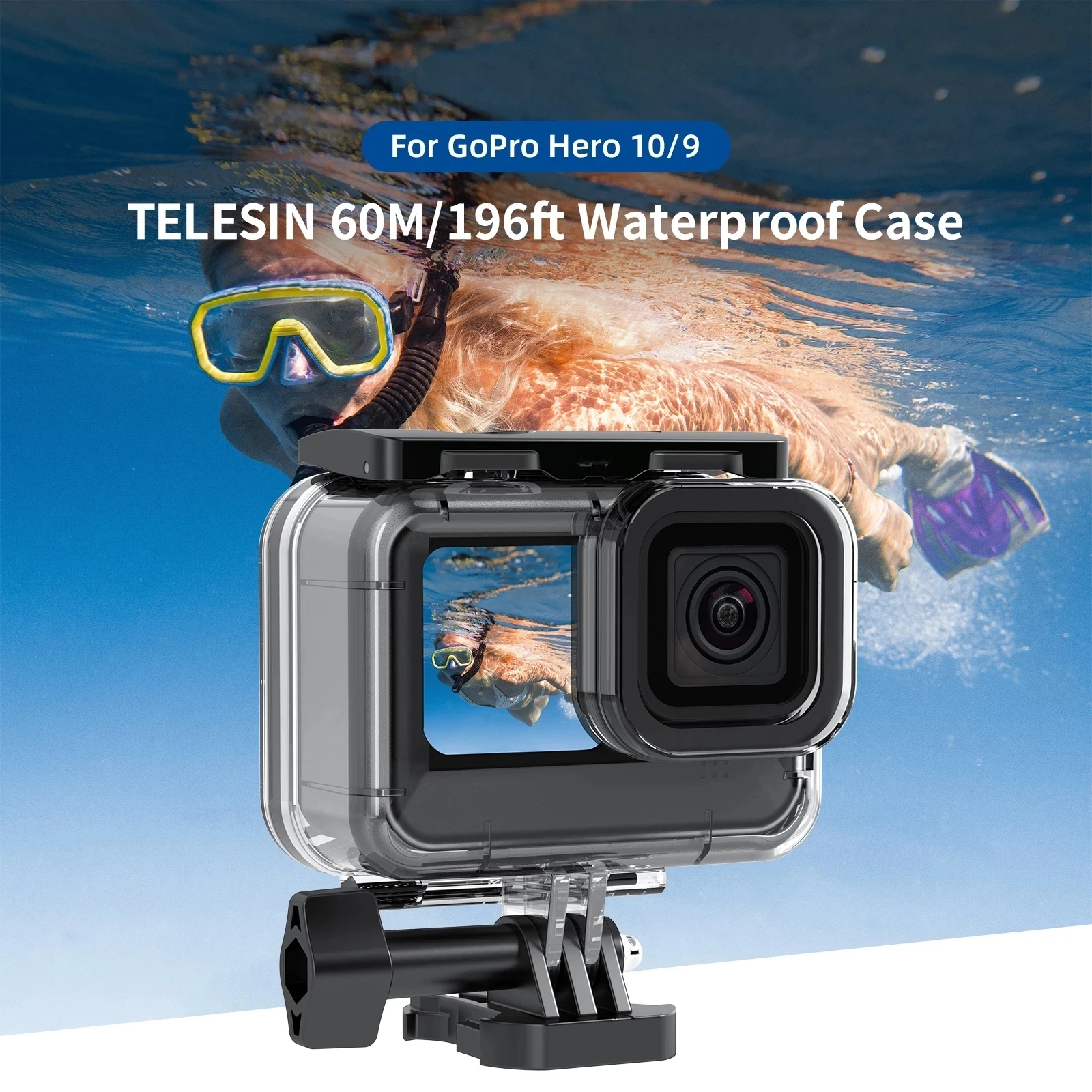 TELESIN 50M Waterproof Case Underwater Tempered Glass Diving Housing Cover Lens Filter for GoPro Hero 13 12 11 10 9 Black Camera