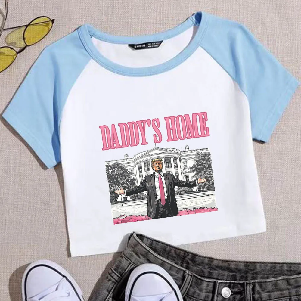 Daddy's Home Trump For President 2024 T-Shirt Popular Music Girls Streetswear O-Neck Short Sleeves Shirts