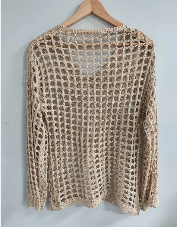 

Beachwear Hollow Out Pullovers Tops For Women Casual O Neck Loose Knit Sweaters Top Lady Fashion Holiday Spring Summer Clothes