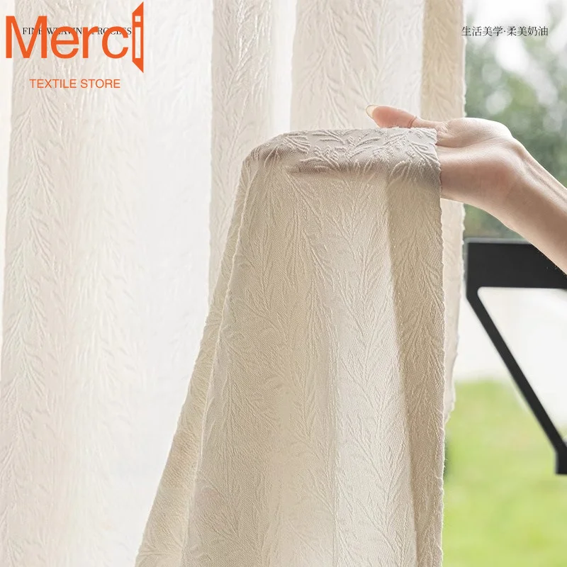 French-style Embossed Jacquard Tulle Curtains for Living Dining Room Bedroom Transparent Light Not Transparent People Decoration