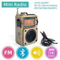 Portable Radio Mini Pocket FM AM MW SW WB Full Band Receiver LCD Screen Music Player Support Bluetooth MP3 TF-Card Loudspeaker