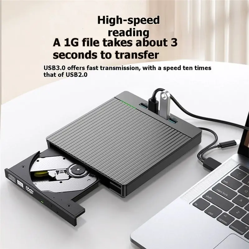 A13E-Utra Slim External CD DVD Drive, CD Burner Player Writer Featuring 4 USB Ports And 2 TF/SD Card Slots Optical Disk Driver