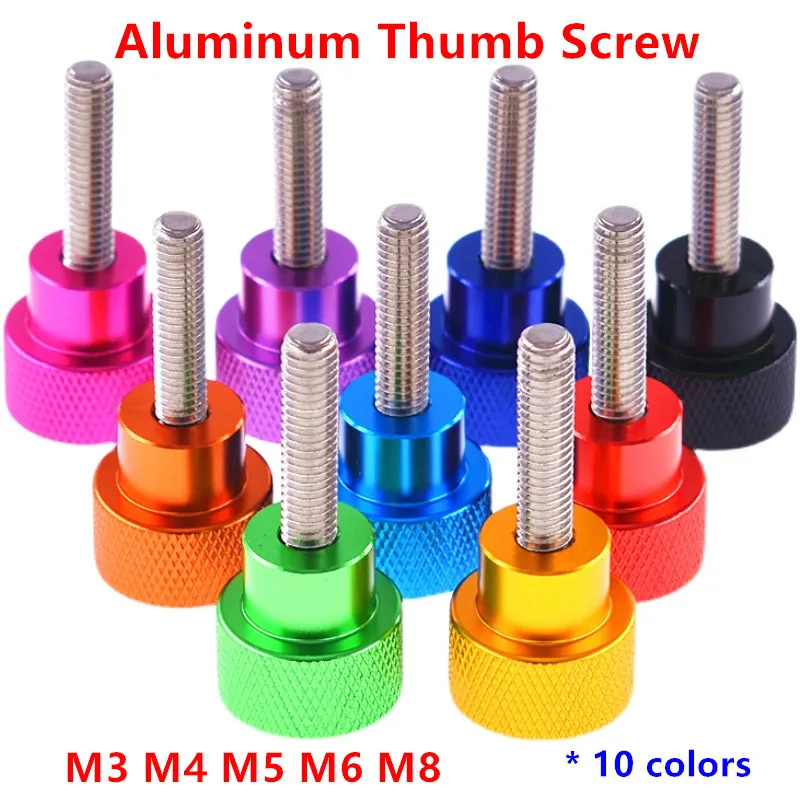 2pcs Aluminum Thumb Screw M3 M4 M5 Aluminum Knurled Head staniless steel thread Hand tighten Thumb Screws 10 colors