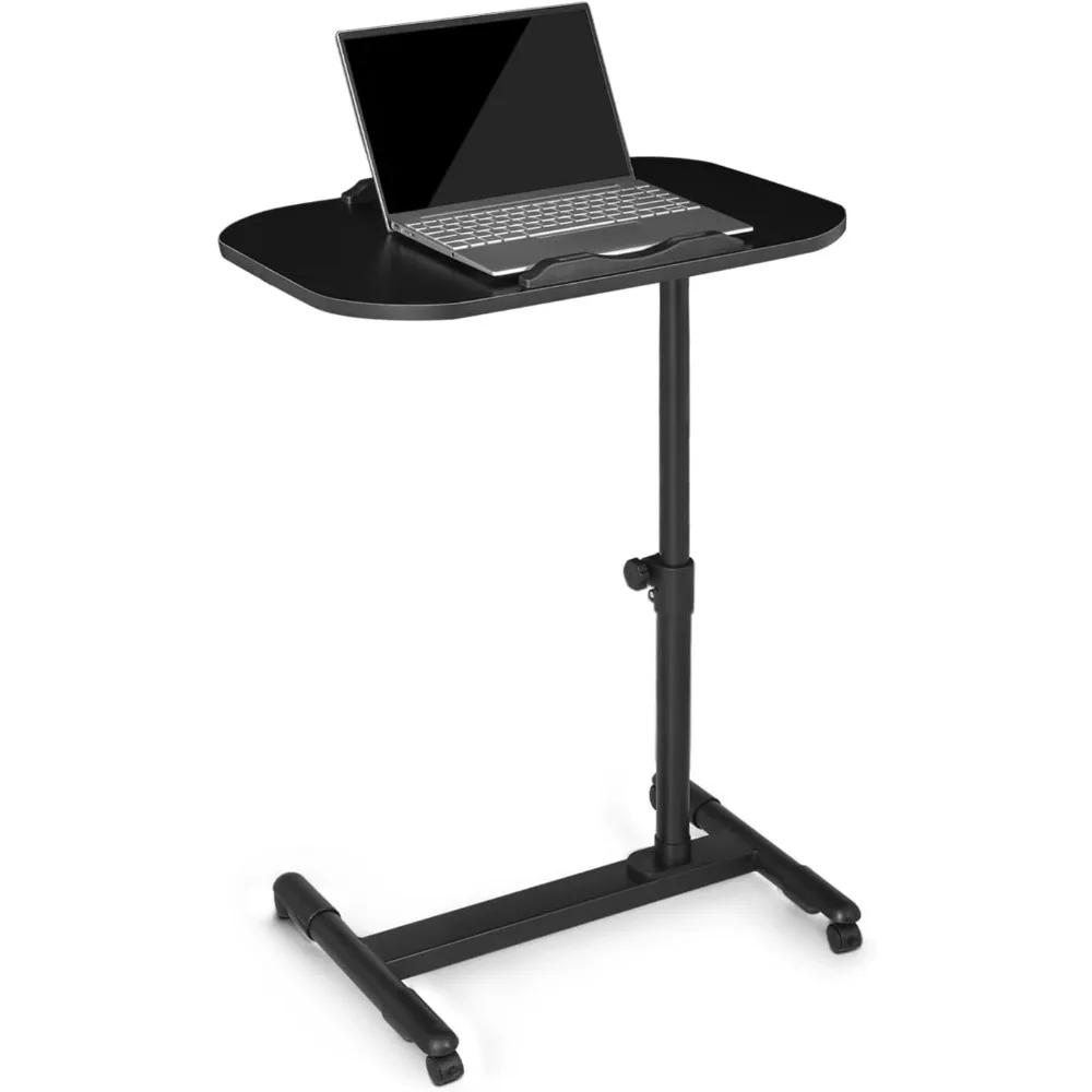 Athena Collection Height Adjustable Rolling Desk Mobile Portable Laptop Stand Cart Small Sit Standing Desk Computer Table Work