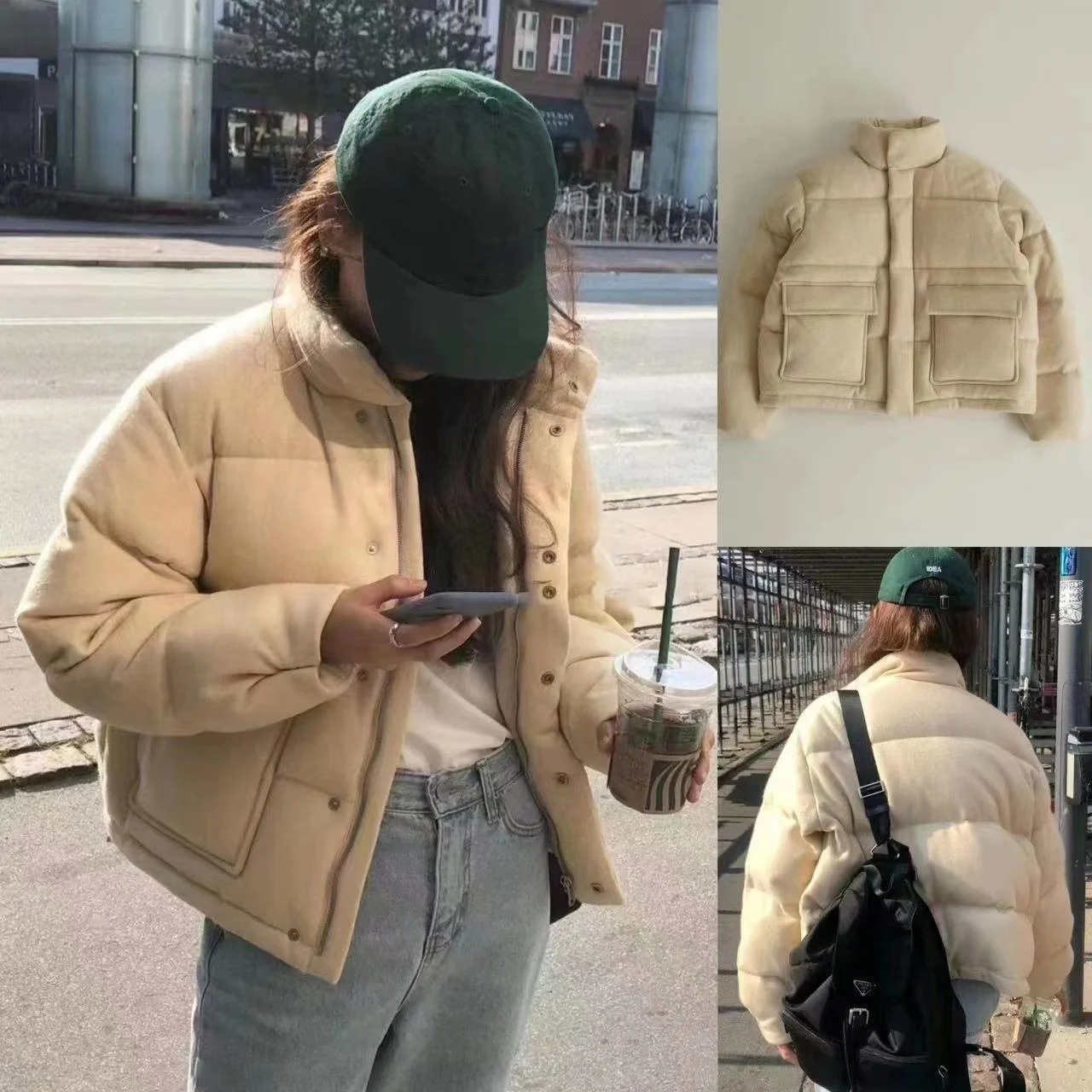 オンス2025 冬用暖かいウールスタンドカラーブレッドダウンジャケットアウターウェアルーズフィットデュダウンコートスリ通勤スレ