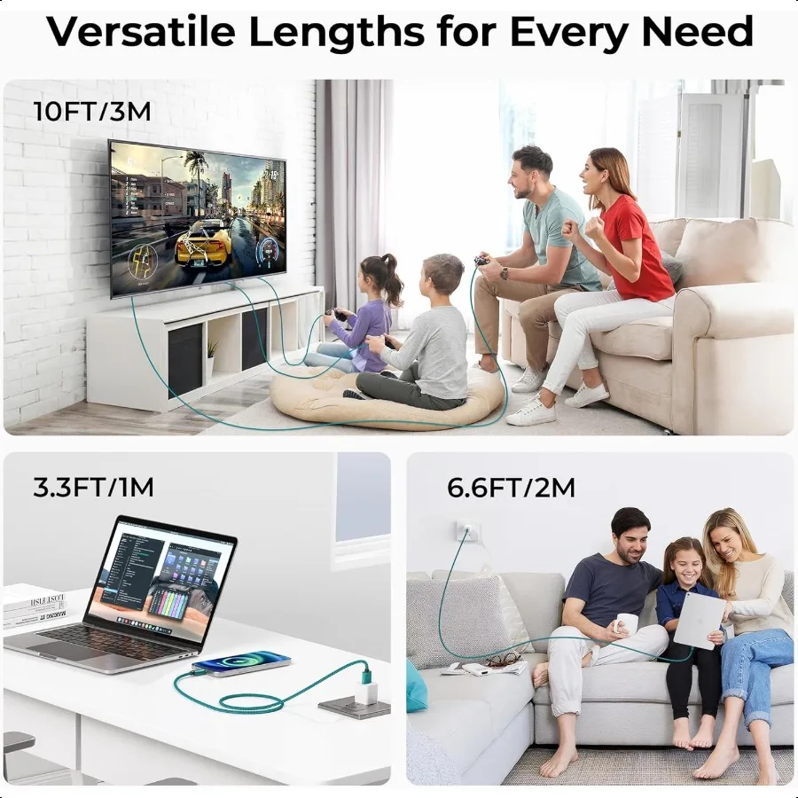 كابل Carplay للسيارة لهاتف iPhone 16 15 Pro Max 3Pack 3.3 6.6 10FTUSB A إلى USB C سلك شاحن سيارة لجهاز iPad Pro 10 Air 4 5 Mini 7 6 A